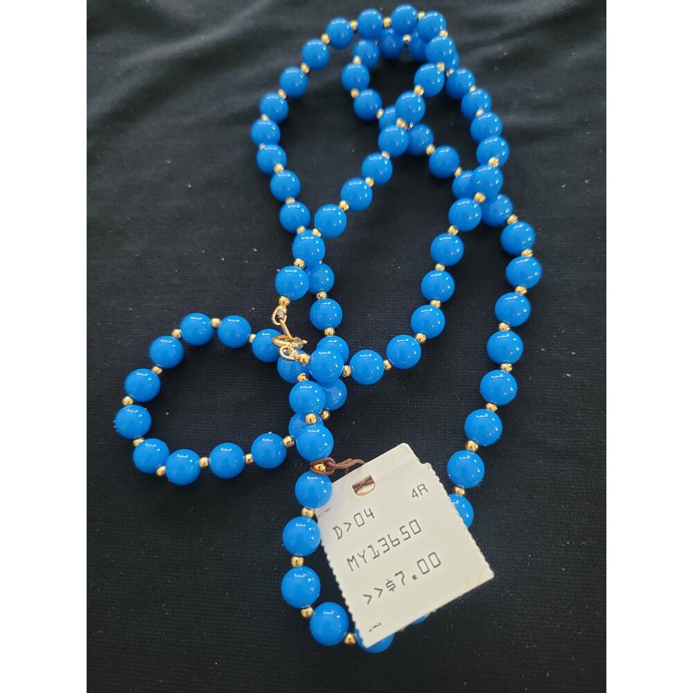Vintage Pair of Blue Bead Necklace SEARS Gold Tone Clasp 30" Nice - Picture 6 of 13